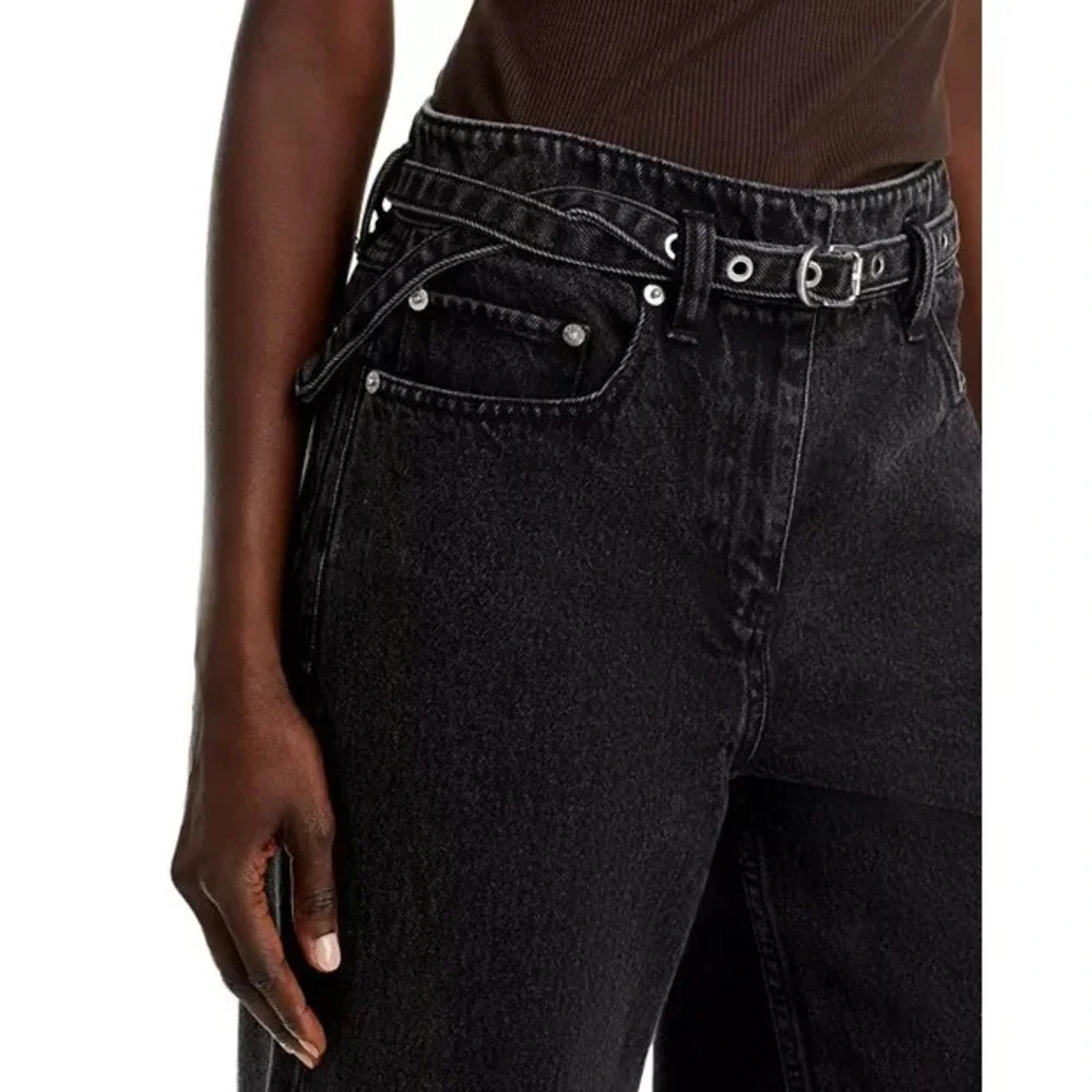 3.1 Phillip Lim High Rise Wide Leg Belted Jeans Womens 0 Washed‎ Black $475